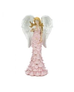 SOLAR POWERED PINK ROSE ANGEL STATUE